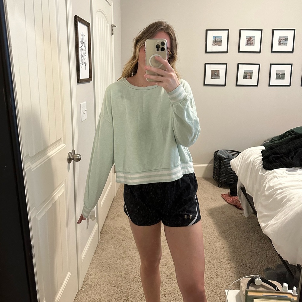 Really cute and comfy-Mint sweatshirt cropped from target with striped detail